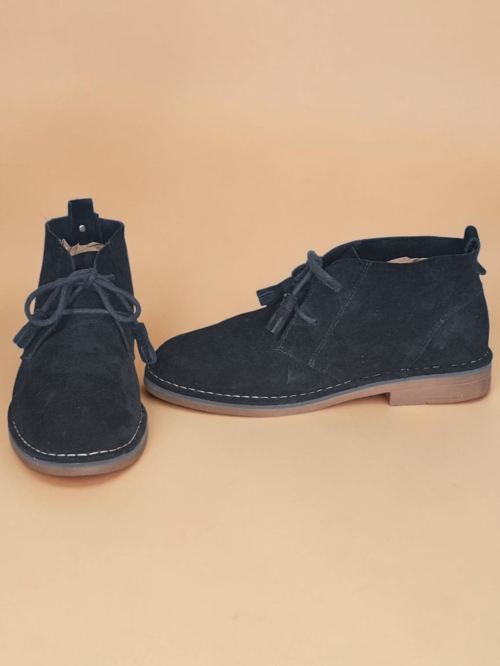Hush Puppies Cyra Catelyn Black Suede Chukka Ankle Boots 8.5M Tassel Preppy Fall